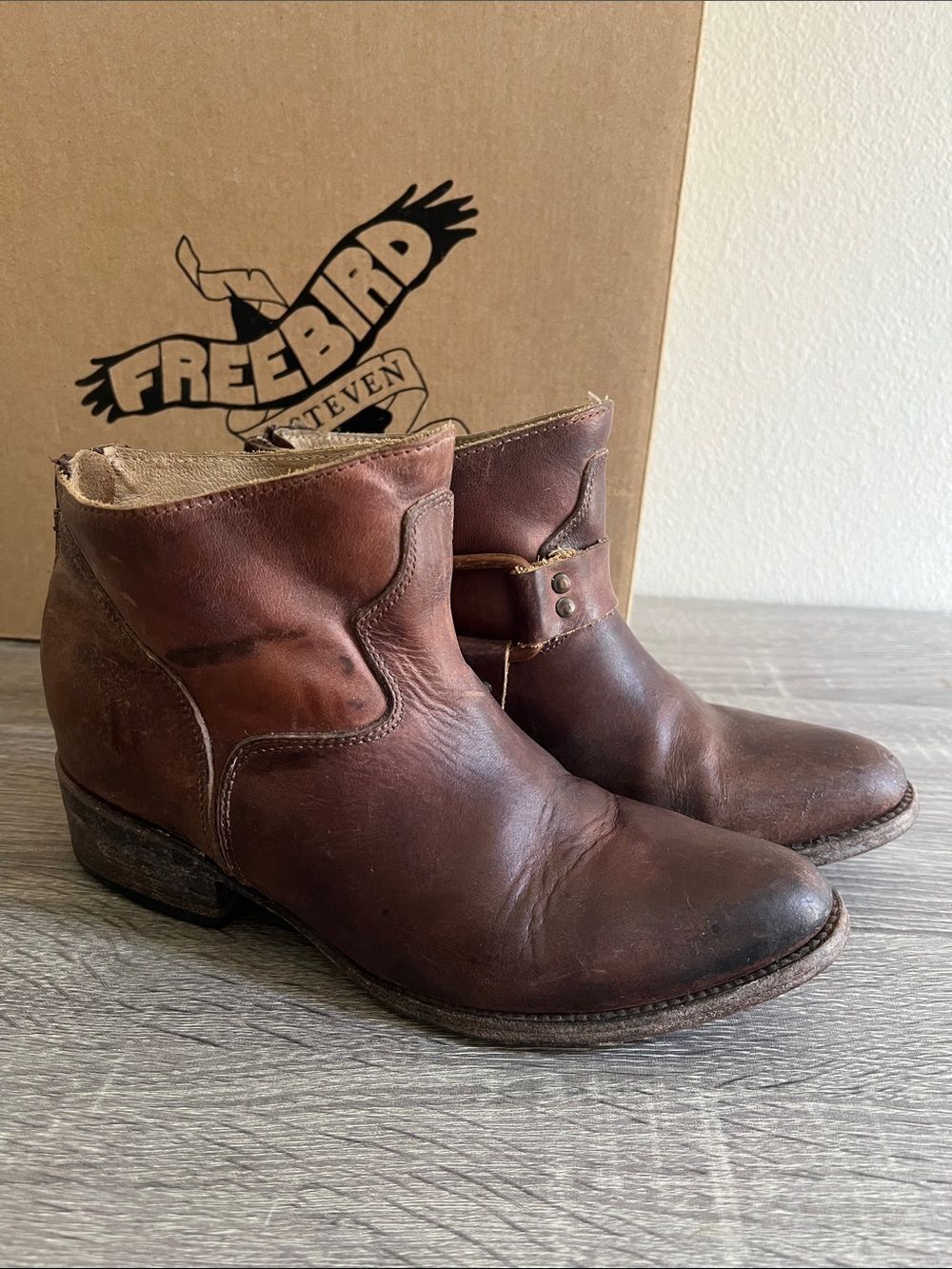 Freebird by Steven Phlow Boots Women’s 8 Brown Leather Harness Ankle Western - Picture 5 of 9